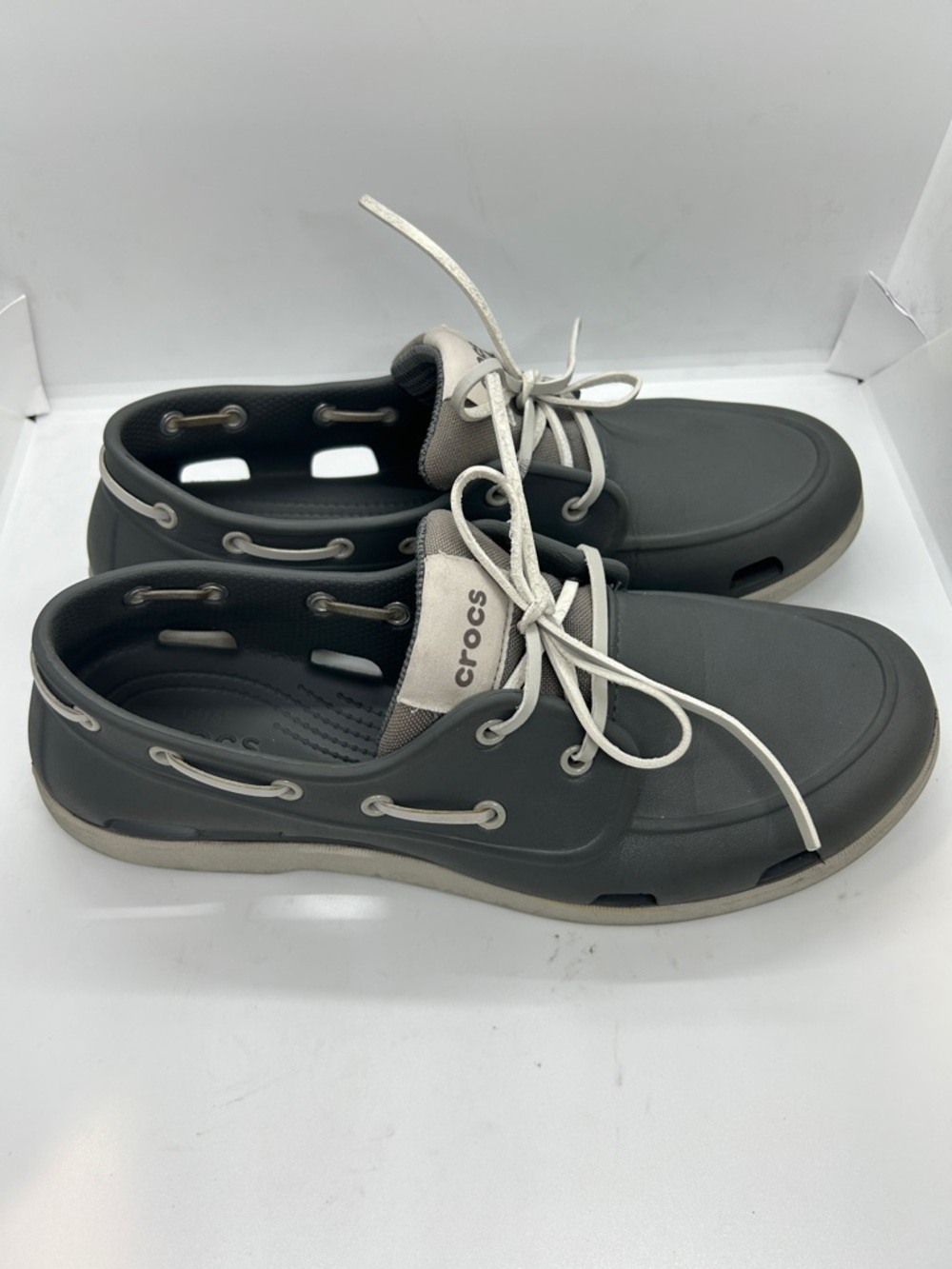 Crocs Classic Boat Shoe Mens Slate Grey White Nautical Deck Shoes Outdoor Sz 11 - Picture 4 of 9